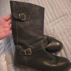 Black Leather Boots with Buckle Detail